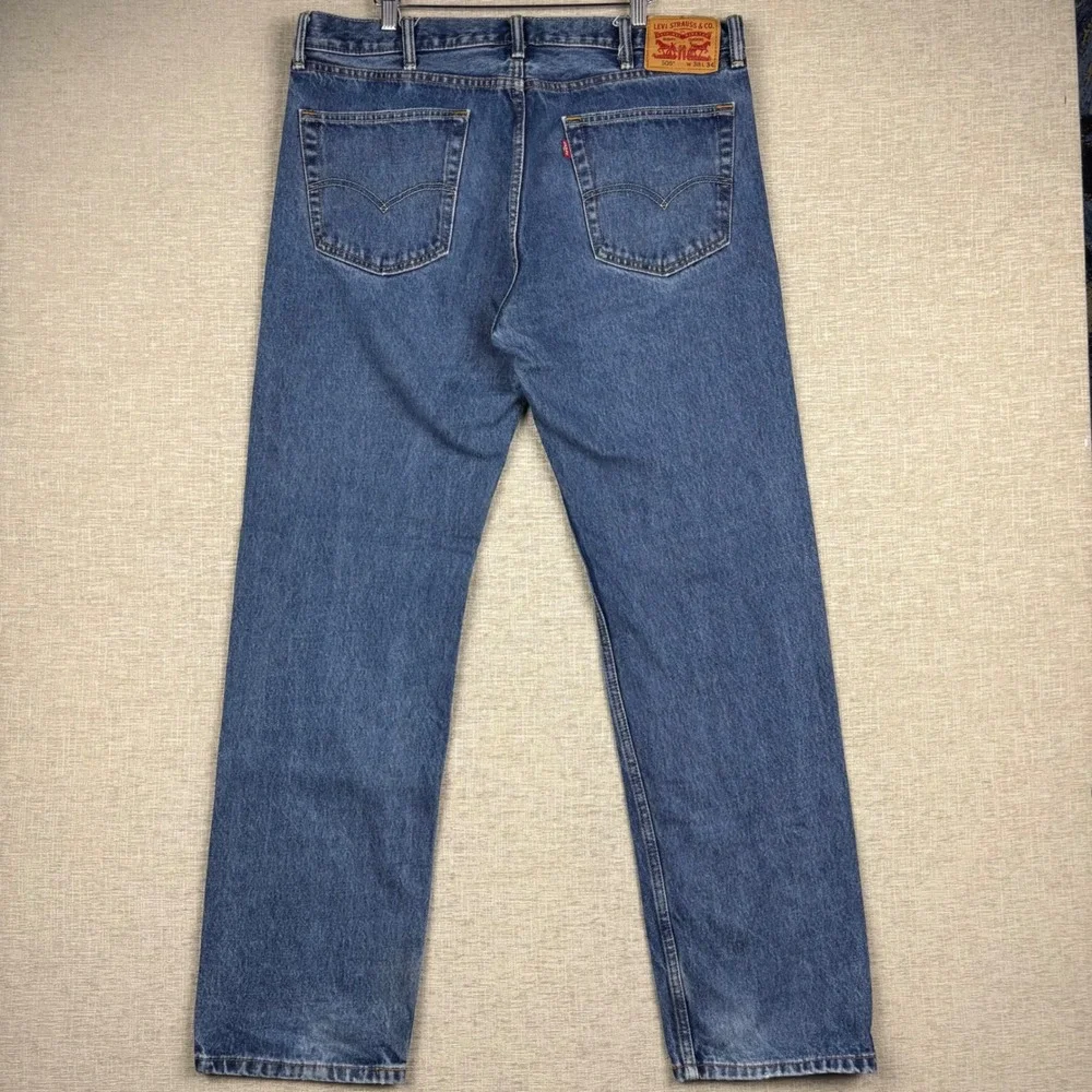 Levis 505 Mens 38x34 Jeans Medium Blue Washed Denim Workwear Fade
